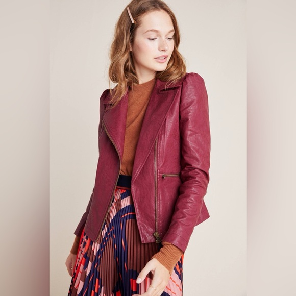 Anthropologie Petula Puffed Sleeve Moto Jacket Size Small - Picture 2 of 8